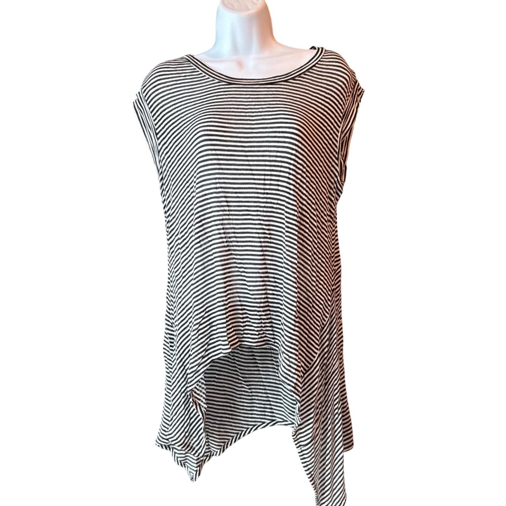 BCBGMAXAZRIA Black White Striped Handkerchief Tunic Top‎ Size Large